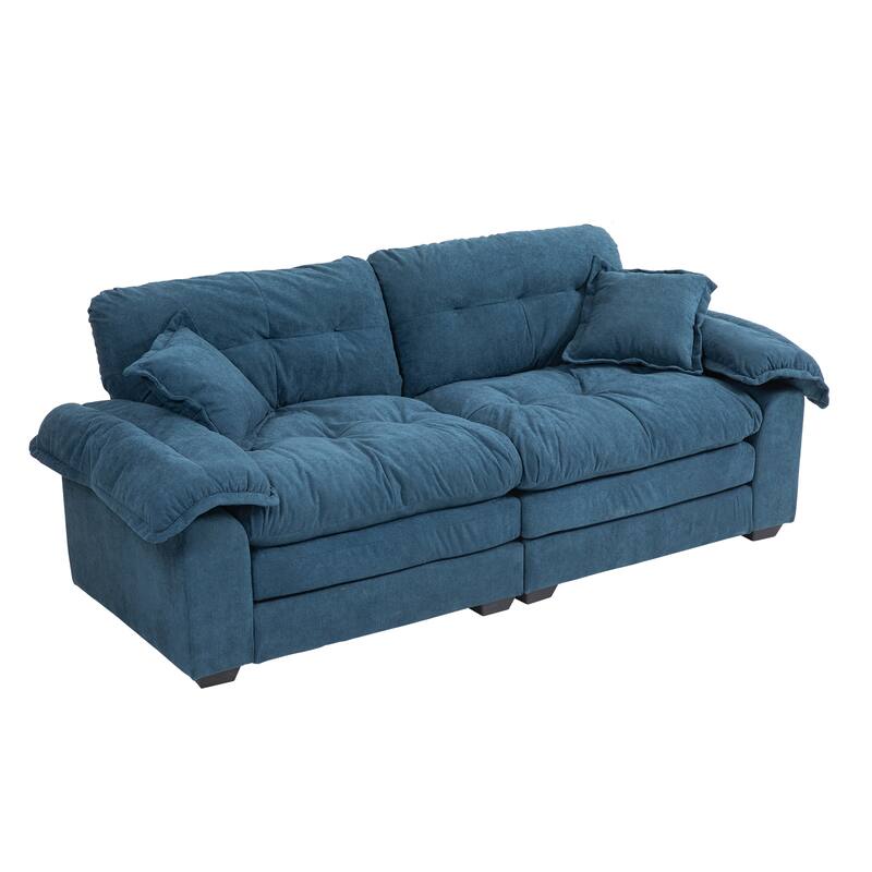 Small Sofa Loveseat Deep Seat Sofa Couch with 2 Throw Pillows, 2-Seater Settee with Pillow Top Armrests