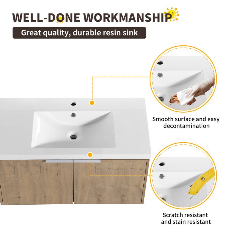Beingnext 24"/36"/48"/60"/72"/84" Bathroom Vanity with Sink, Floating Bathroom Vanity with Soft Close Door and Shelf
