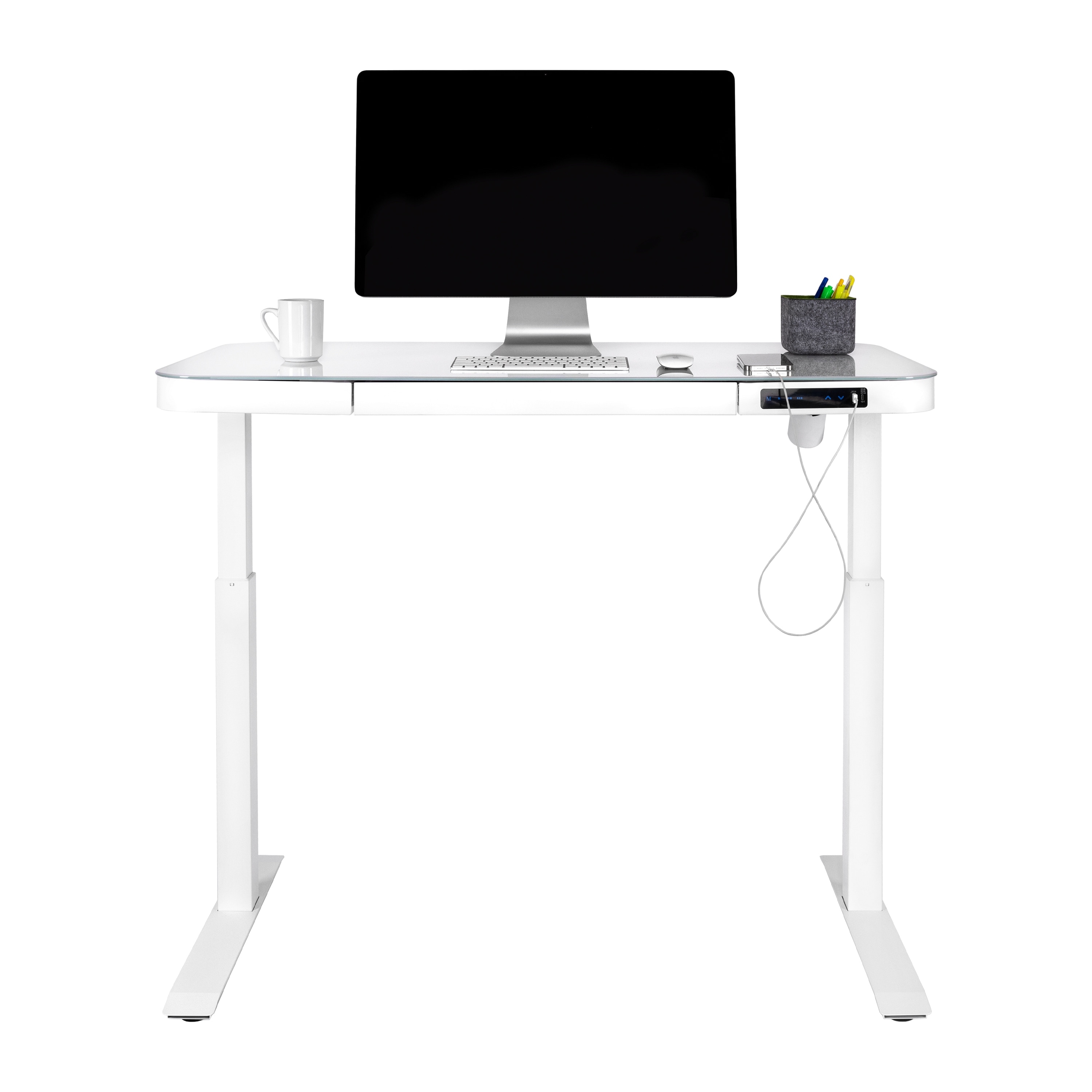 airLIFT 電動昇降デスク ホワイト AIRLIFT 47.5 in Tempered Glass Electric Standing Desk Top Dual 2.4