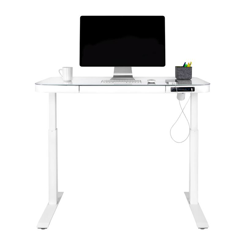 AIRLIFT 47.5 in Tempered Glass Electric Standing Desk Top Dual 2.4A USB Charging Port Height Adjustable to 47.5 in H