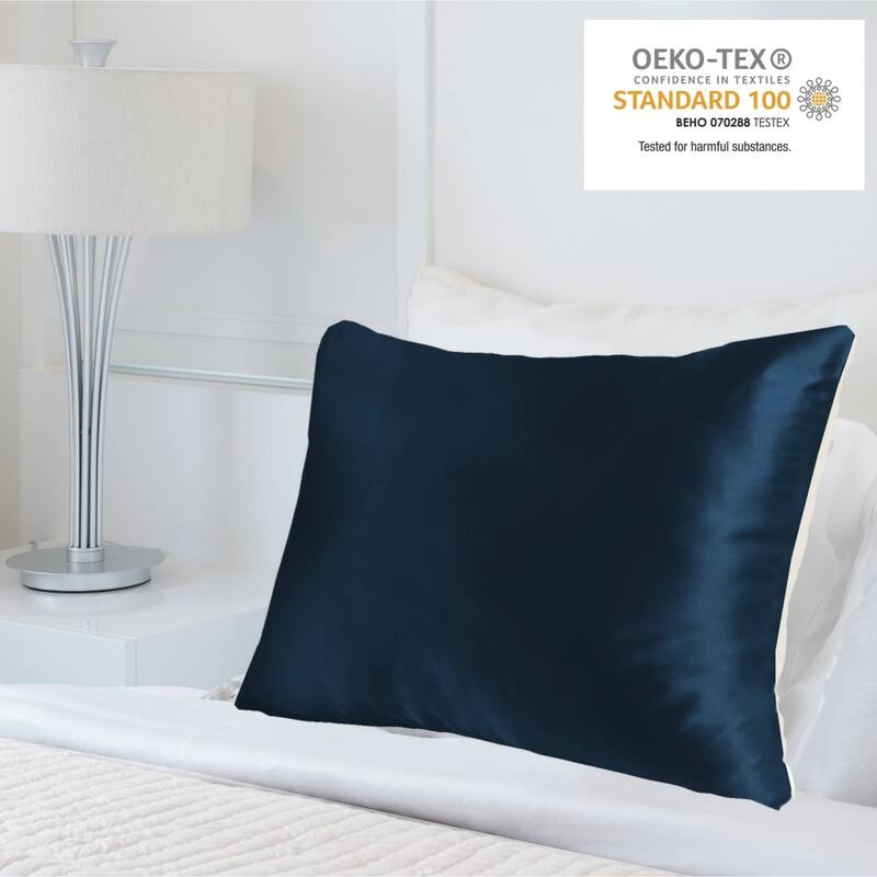 MYK Natural 25 Momme Silk with Cotton Underside Pillowcase - Queen - Navy Blue