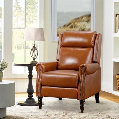 Genuine Leather Push Back Adjustable Recliner with Comfortable Arms for Living Room Chair