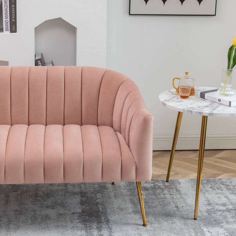 SEYNAR Modern Glam Comfy 50" Metal Legs Curved Sofa 2 Seaters Loveseat with Tufted Back