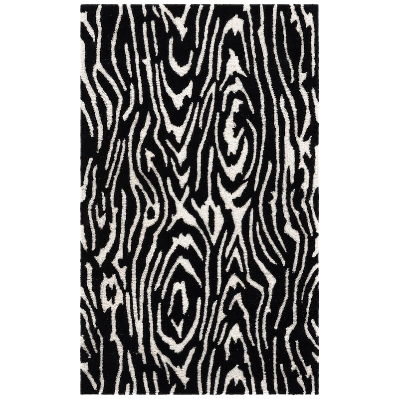 SAFAVIEH Handmade Ebony Thouraya Modern & Contemporary Wool Rug - 4' x 6' - Black/Ivory
