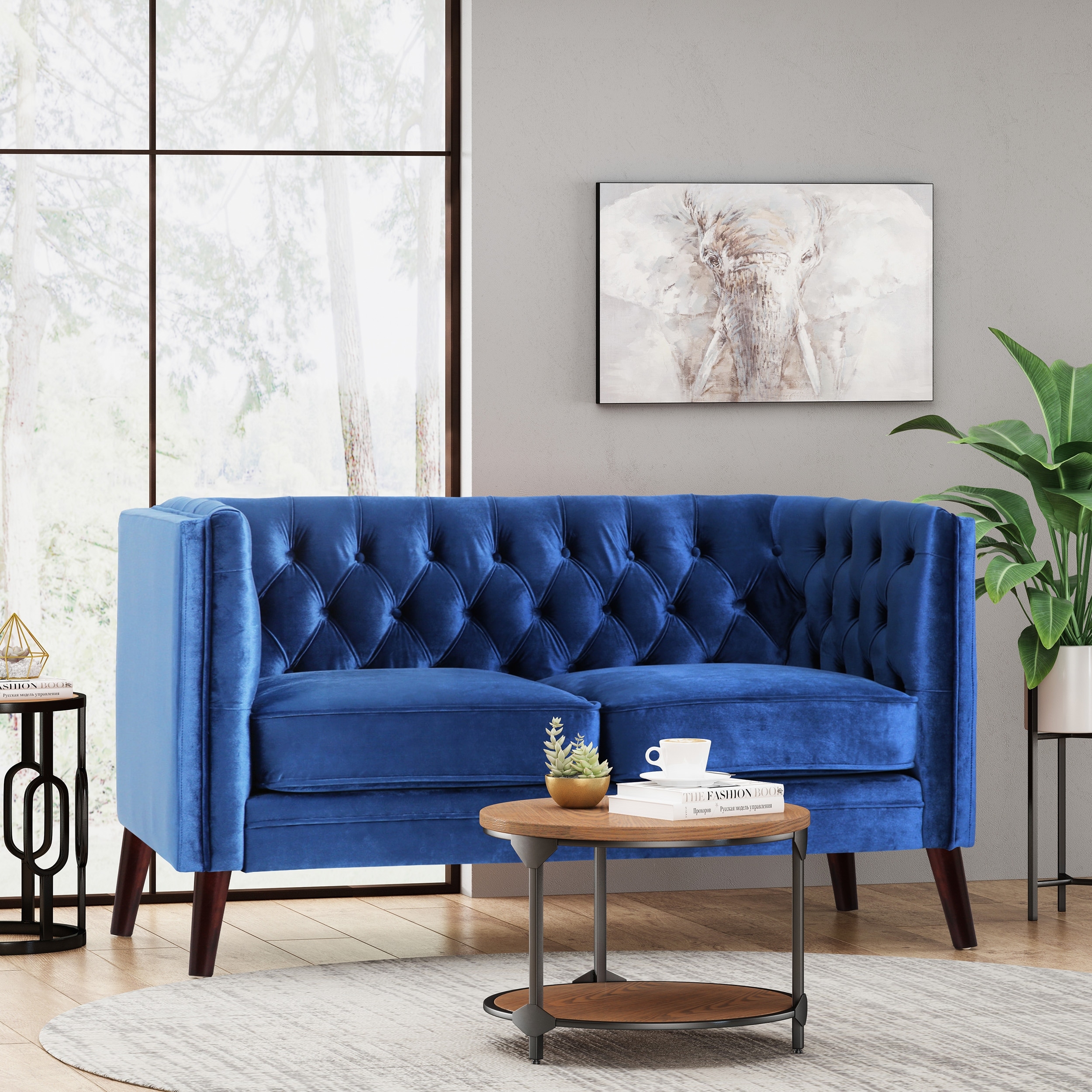 Modern 2-Seater Sofa Loveseat Sofa Cushion Sofa with Button-tufted Diamond Stitching Velvet Sofa Accent Sofa,Blue
