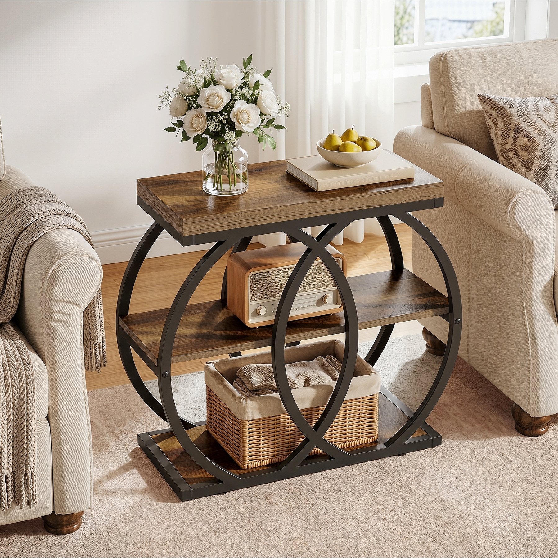 23.62” End Table with Storage Shelves for Living Room