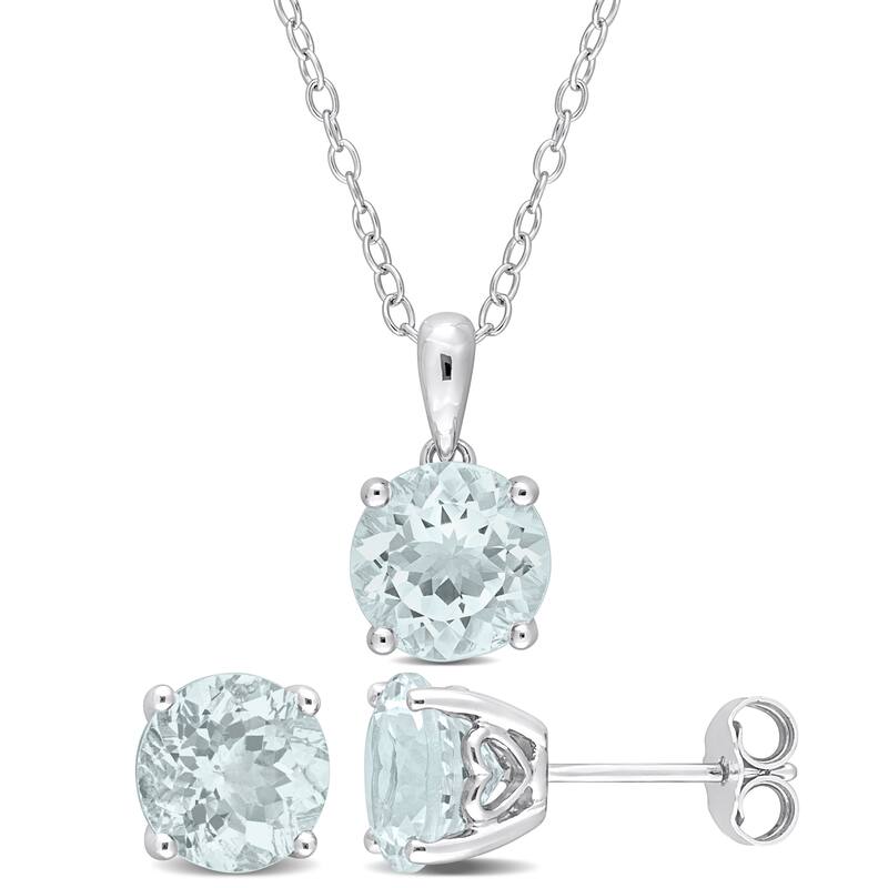 Miadora 4 7/8ct TGW Aquamarine Set of Necklace and Earrings in Sterling Silver
