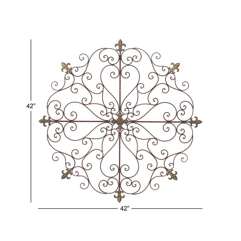 Metal Fleur De Lis Scrolled Medallion Home Wall Decor - Brown - Roche River Decor