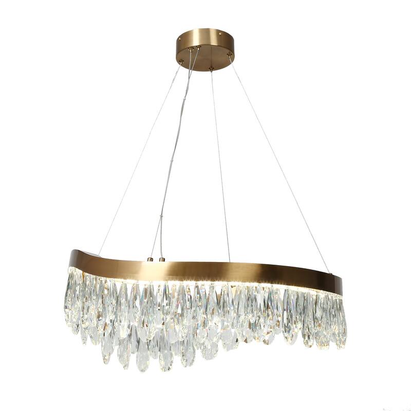 Modern LED Crystal Chandeliers Drum Lights for Dining Room - Gold