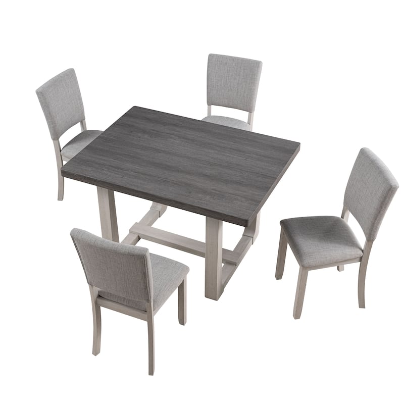 247 Shop At Home Briven Modern 5-Piece Solid Wood Compact Dining Table Set with Trestle Base