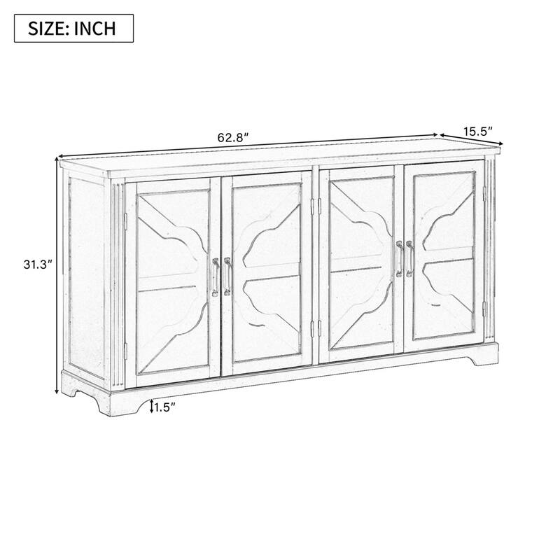Country Style Wooden Sideboard with Pine Doors and Legs, 4 Metal Handles, for Hallway Entryway Living Room Dining Room
