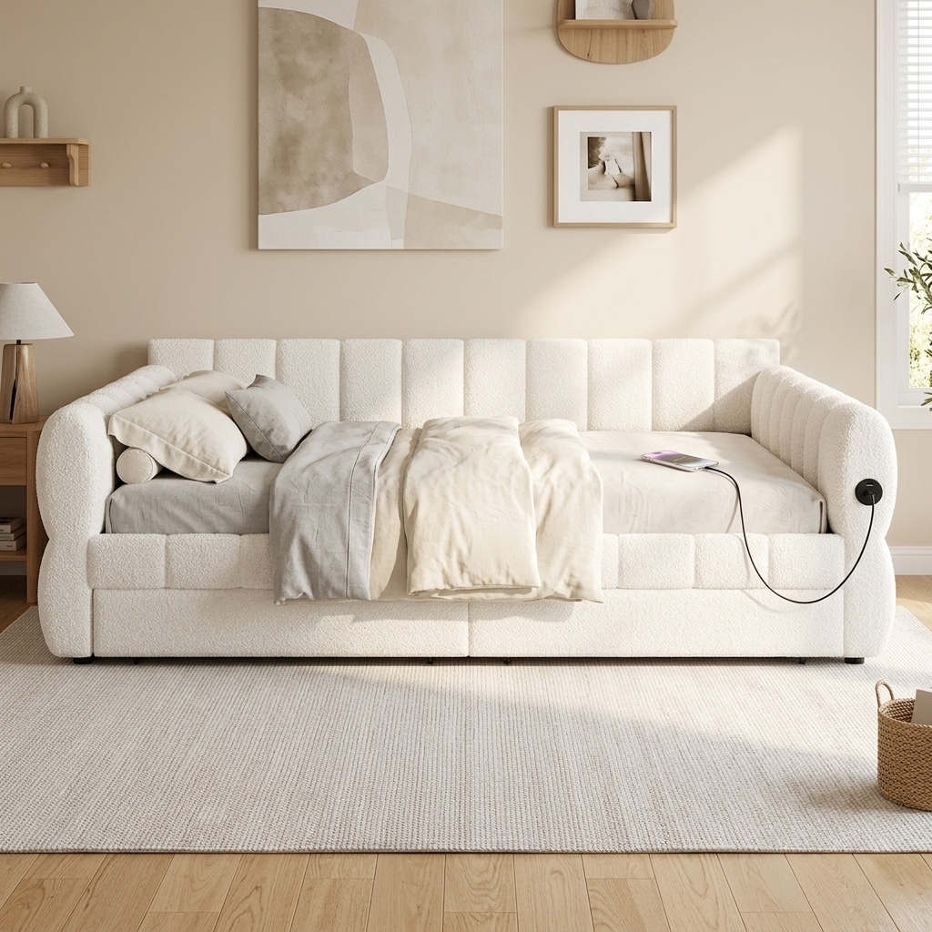 Upholstered Platform Bed with Built-In USB & 2 Front Storage Drawers by Harper&Bright Designs