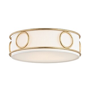 Mitzi by Hudson Valley Jade 3-light Gold Leaf Flush Mount, Off White Linen