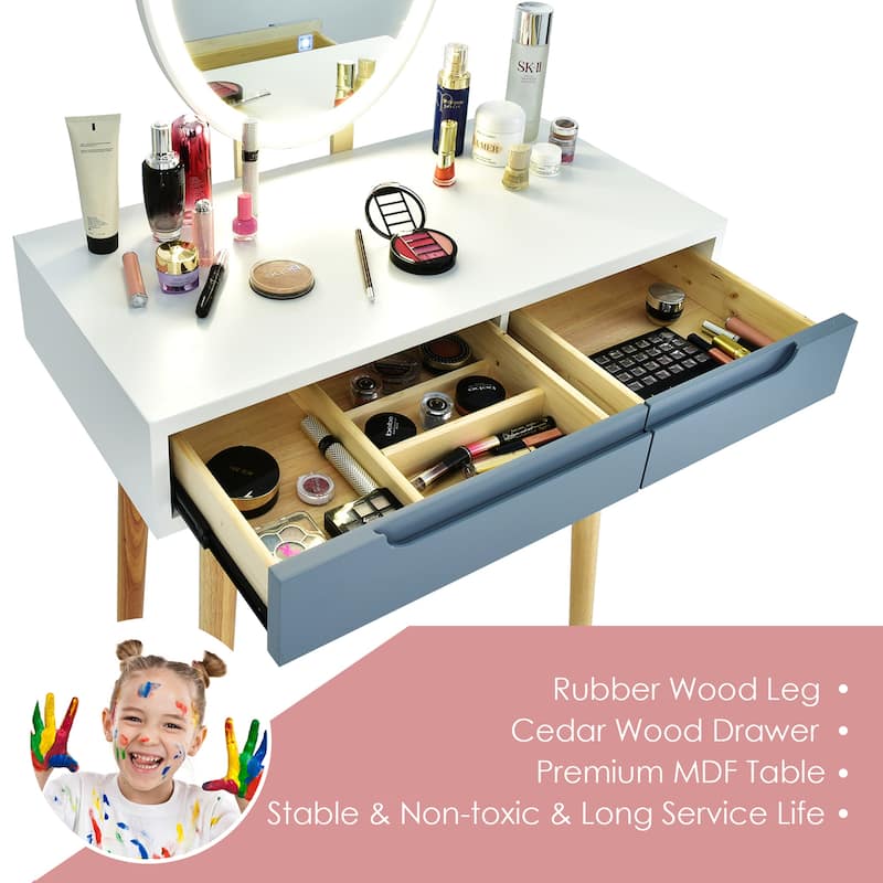 Gymax Makeup Vanity Dressing Table Set w/ Touch Screen Padded Stool