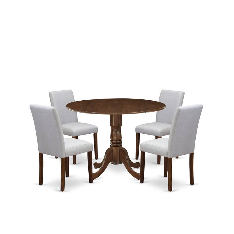 East West Furniture Dining Table Set- a Round Dining Table and Upholstered Chairs, Antique Walnut(Pieces Options)
