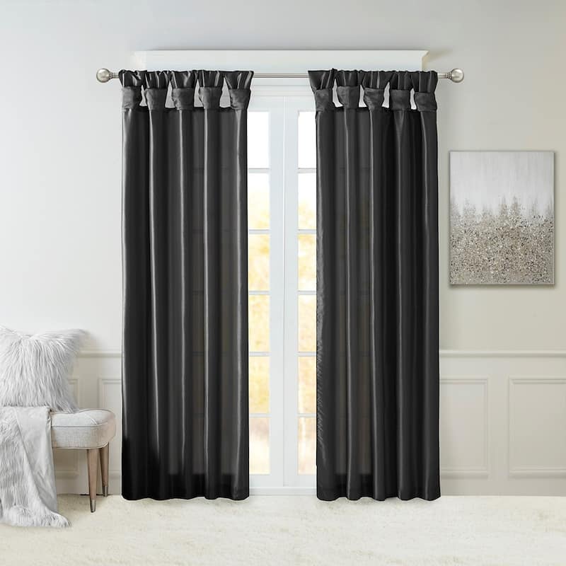 Twist Tab Lined Window Curtain Panel Black - Black