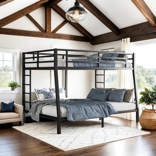 Full XL over Queen Metal Bunk Bed with Dual Ladders, Black