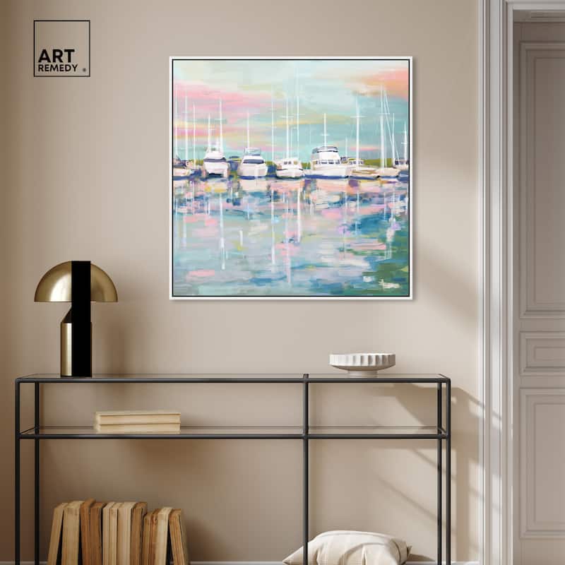Art Remedy Coastal Dock Framed Sailing 1 Piece Canvas Wall Art