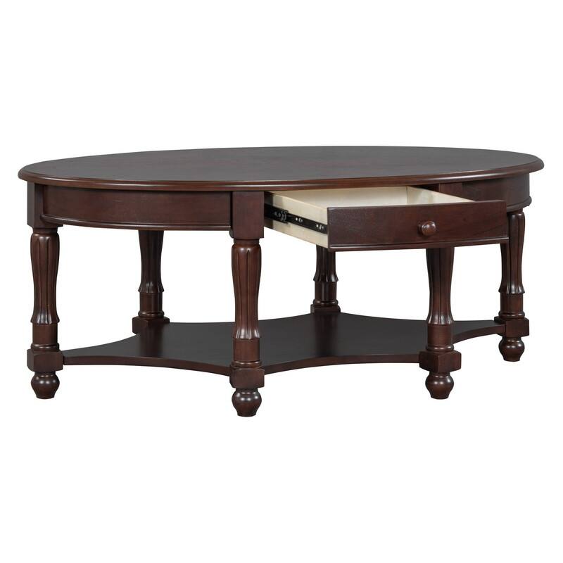 Vintage 45" Oval Coffee Table with Drawer and Storage Shelf, Elegant French Country Living Room Accent Table