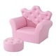 preview thumbnail 1 of 4, Crown-shaped Backrest Kids Sofa with Footstool Pink