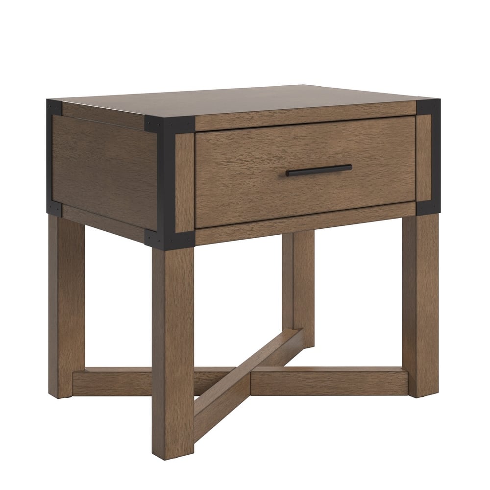 Mendocino Wood Finish X-Base End Table with Drawer by iNSPIRE Q Classic
