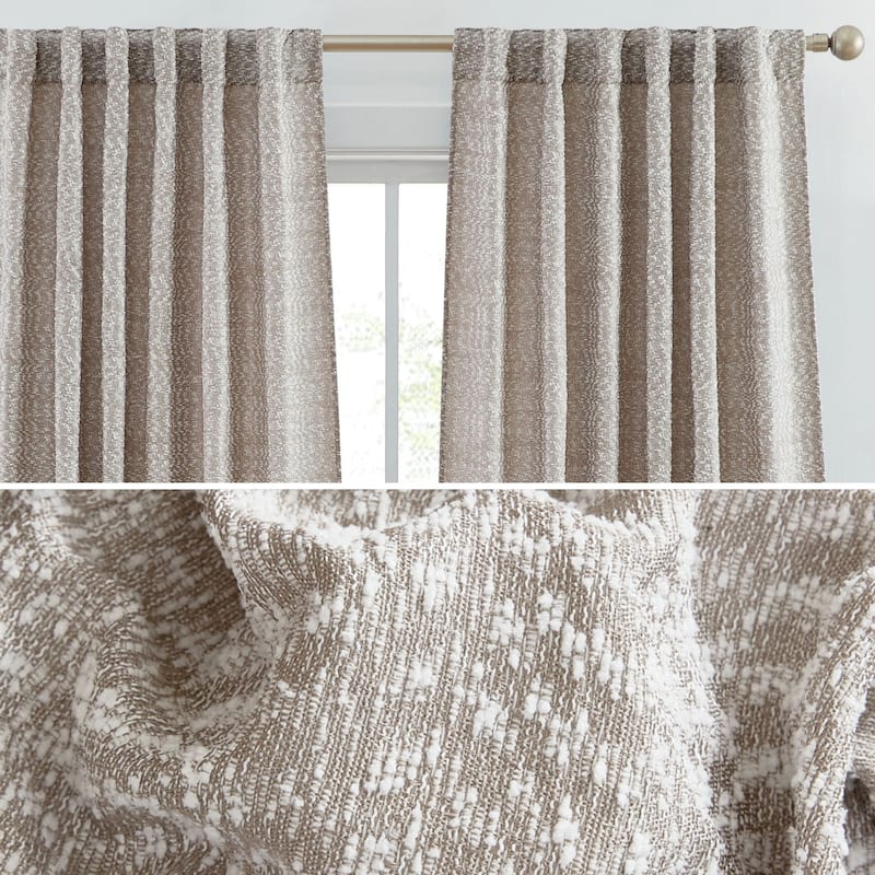 HLC.ME Easton Jacquard Slub Texture - Privacy Curtains with Back Tab Rod Pocket Lightweight Window Curtains Panels, Set of 2 - 52 W x 84 L - Taupe