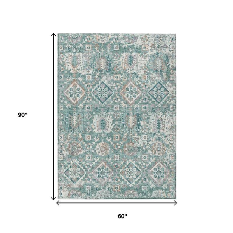 HomeRoots Floral Medallion Traditional Rectangle Outdoor Rug