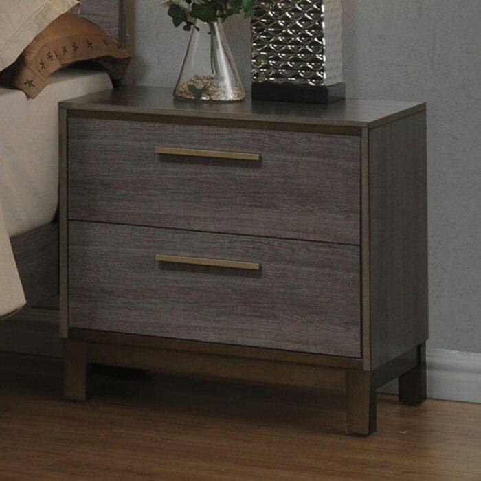 Contemporary Bedroom Furniture Two Drawers Nightstand , Center Metal