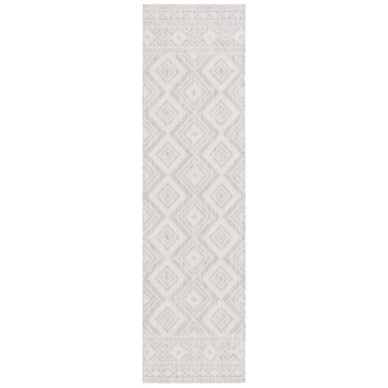 SAFAVIEH Courtyard Froukje Casual Waterproof Patio Backyard Rug - 2'3" x 8' Runner - Ivory/Light Grey