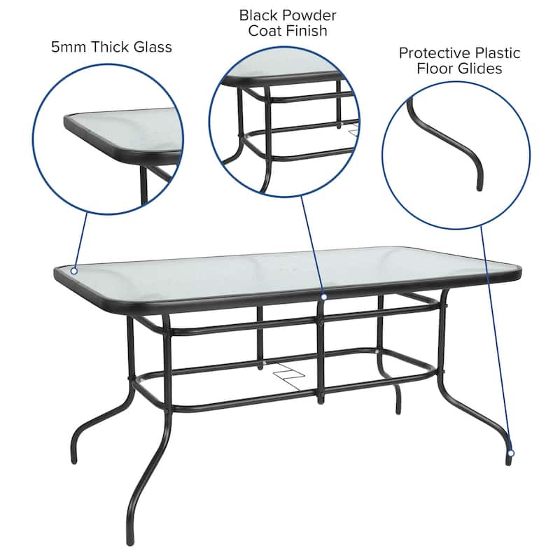 5 Piece Patio Dining Set - Glass Table, 4 Flex Stack Chairs