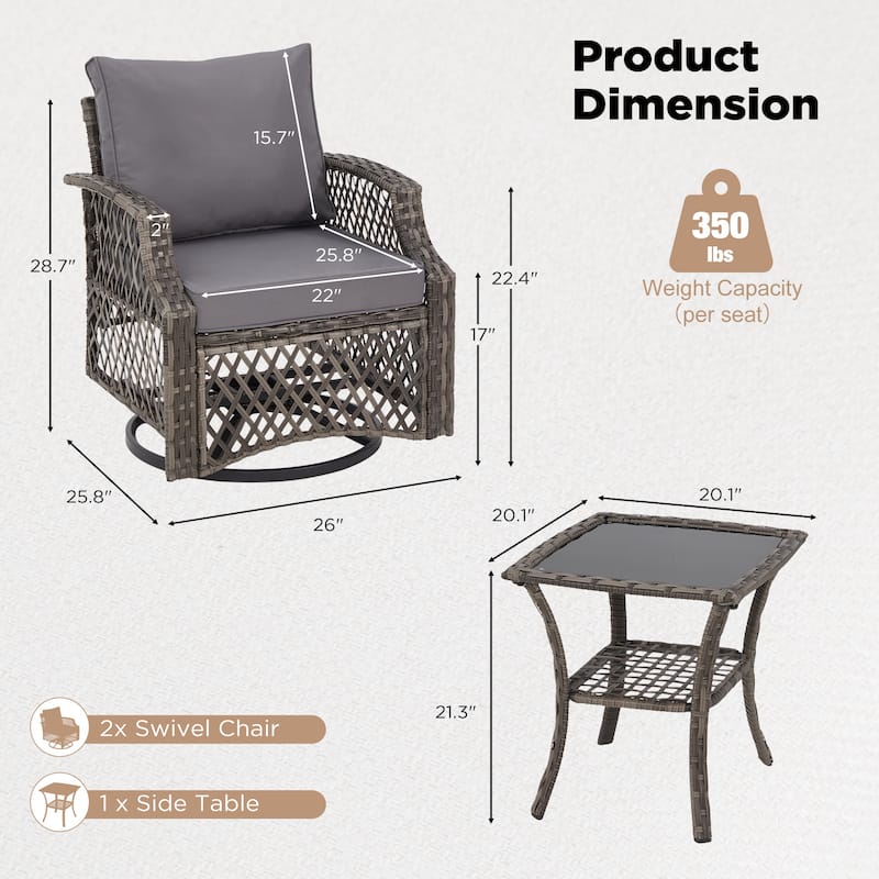 Outdoor Wicker Patio Set w Swivel Chairs & Sofa, Ottomans and Tables, Modular 3/5/6/7-Piece, All-Weather Conversation Set.