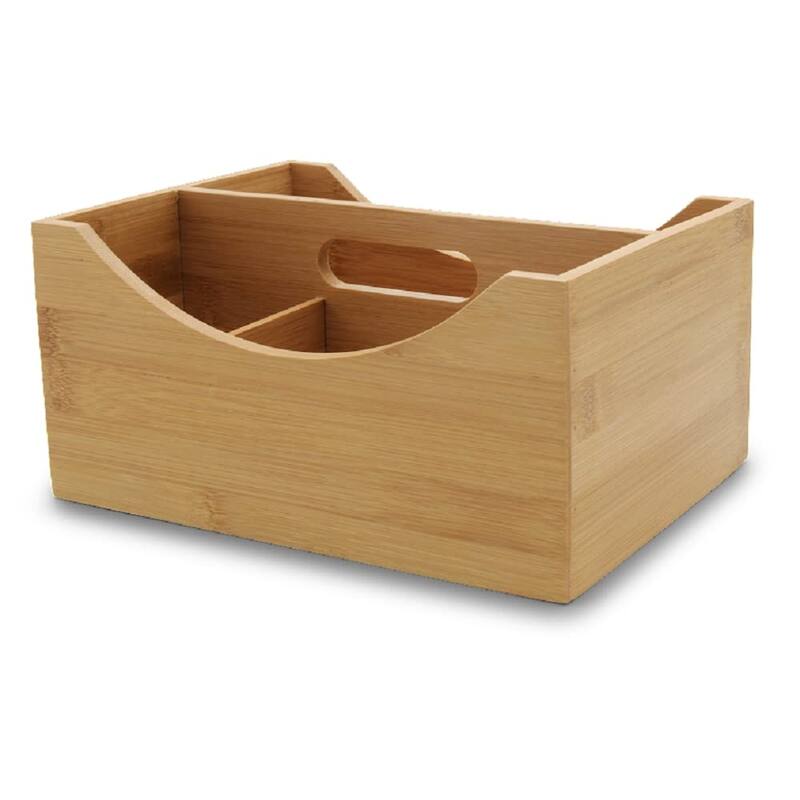 YBM HOME 4 Compartment Bamboo Cutlery and Napkin Caddy with Handle - Brown - Large