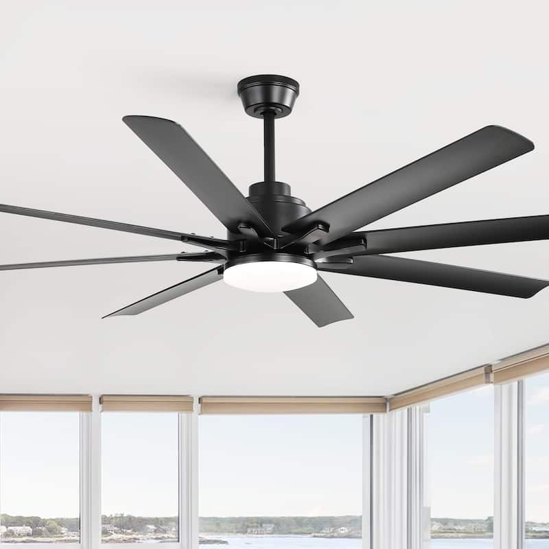 52 inch Modern Smart Ceiling Fan with Light 6 Speed 8 Black ABS Blades Voice Remote Bedroom - Black