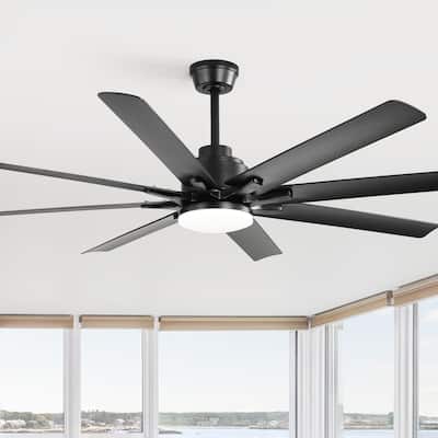 52 inch Modern Smart Ceiling Fan with Light 6 Speed 8 Black ABS Blades Voice Remote Bedroom