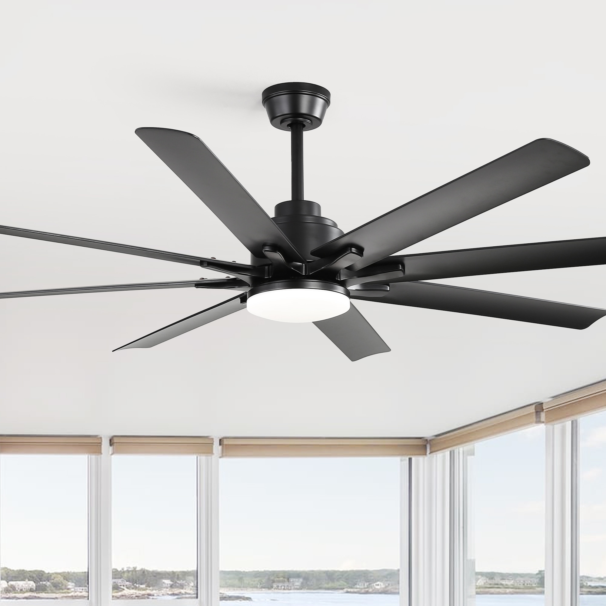 52 inch Modern Smart Ceiling Fan with Light 6 Speed 8 Black ABS Blades Voice Remote Bedroom