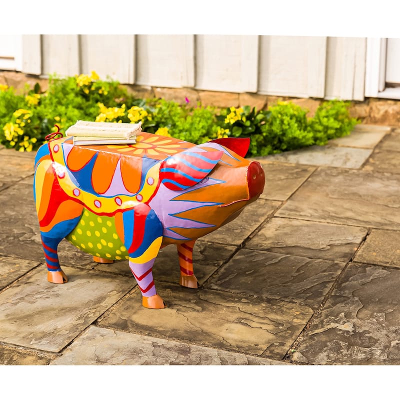 Colorful Folk Art Pig Side Table