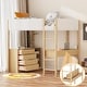 preview thumbnail 72 of 84, Modern Teddy Fleece Loft Bed with Storage Shelf, Drawers & Desk, Multi-Functional Wood Loft Bed Frame w/Soft Padding Natural - Full