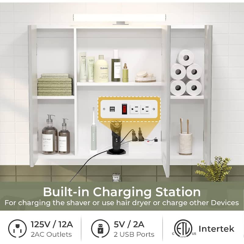 Lighted Medicine Cabinet Bathroom Wall Mounted Storage Doors