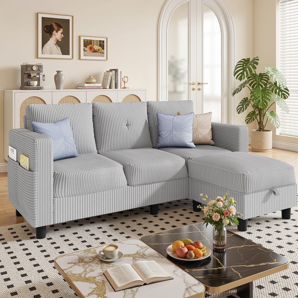 76'' Modern L-Shaped Sofa Couch with Movable Ottoman & Storage