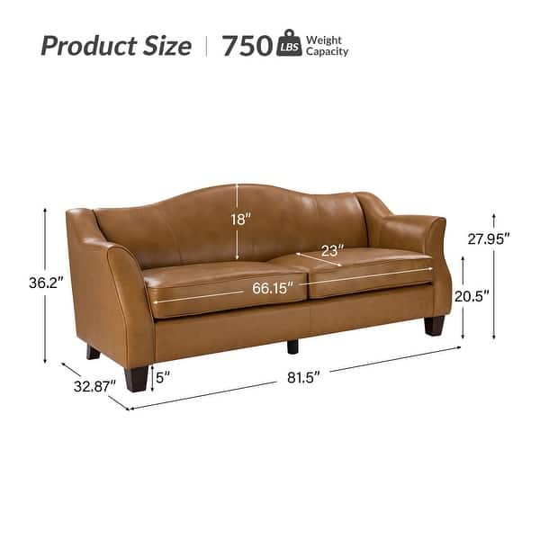 dimension image slide 2 of 5, Sandra 81.5" Classic Genuine Leather Sofa With Solid Wood Legs By HULALA HOME