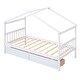preview thumbnail 7 of 11, Twin Size Wooden House-Shaped Bed with Built-in Drawers for Creative Storage and Play