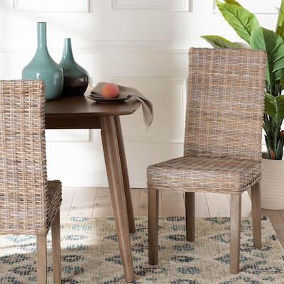 bali & pari Nevina Bohemian Grey Kubu Rattan and Mango Wood Dining Chair