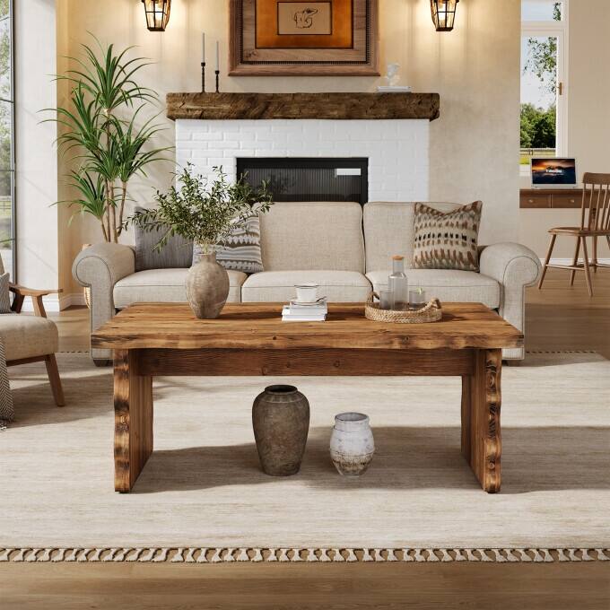 47.24" Solid Wood Coffee Table, Rustic Center Table for Living Room