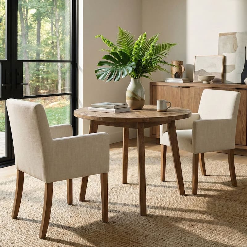 Linen Upholstered Armchair(Set of 2) - Beige