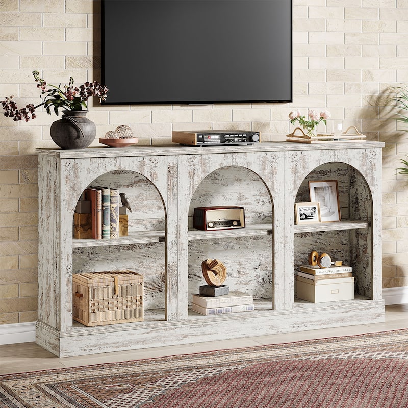 Farmhouse TV Stand for TVs Up to 65 Inches, Farmhouse Entertainment Center with Storage - Off White
