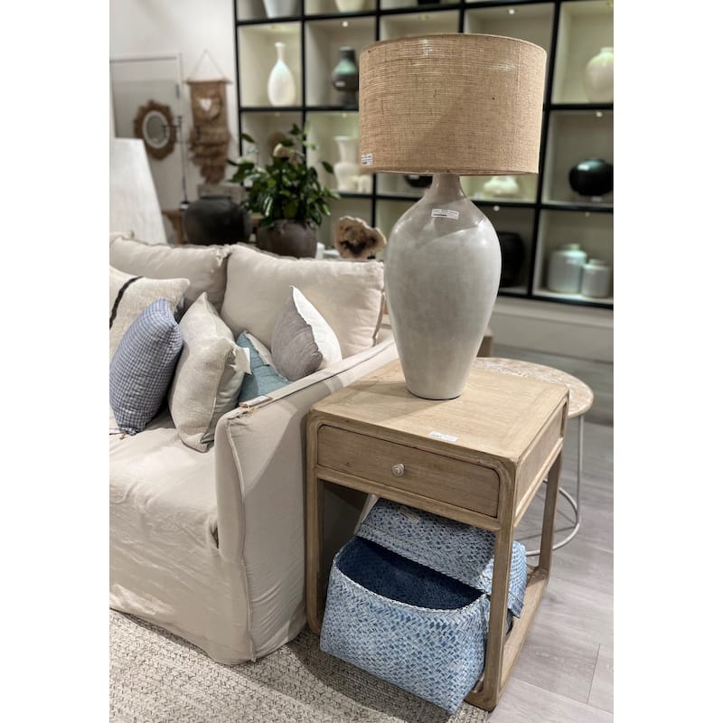 Artissance 34"H Light Gray and Tan Hopson Cement Vase Table Lamp with Jute Lamp Shade for Living Room, Nightstand, Study Room