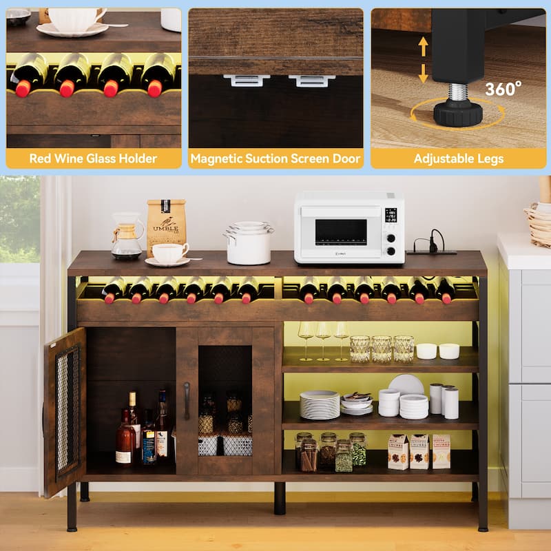 Moasis 55" Industrial Coffee Bar Cabinet with Led Lights and Power Outlets - 55"L x 15.7"W x 29.5"H