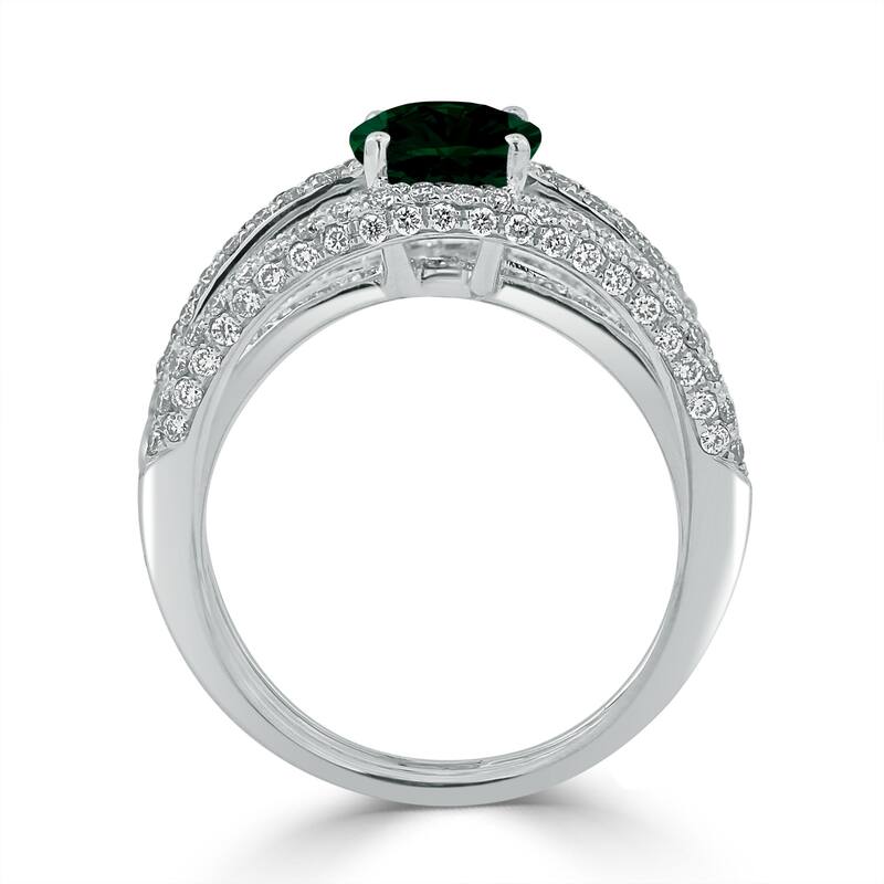 Auriya 1 5/8ct Oval Green Emerald and Diamond Ring 9/10ctw 18K Gold