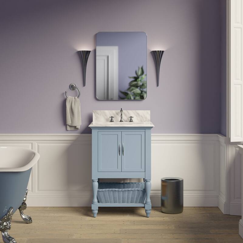 KitchenBathCollection Beverly 24" BathroomVanity w/ Carrara Marble Top - Powder Blue