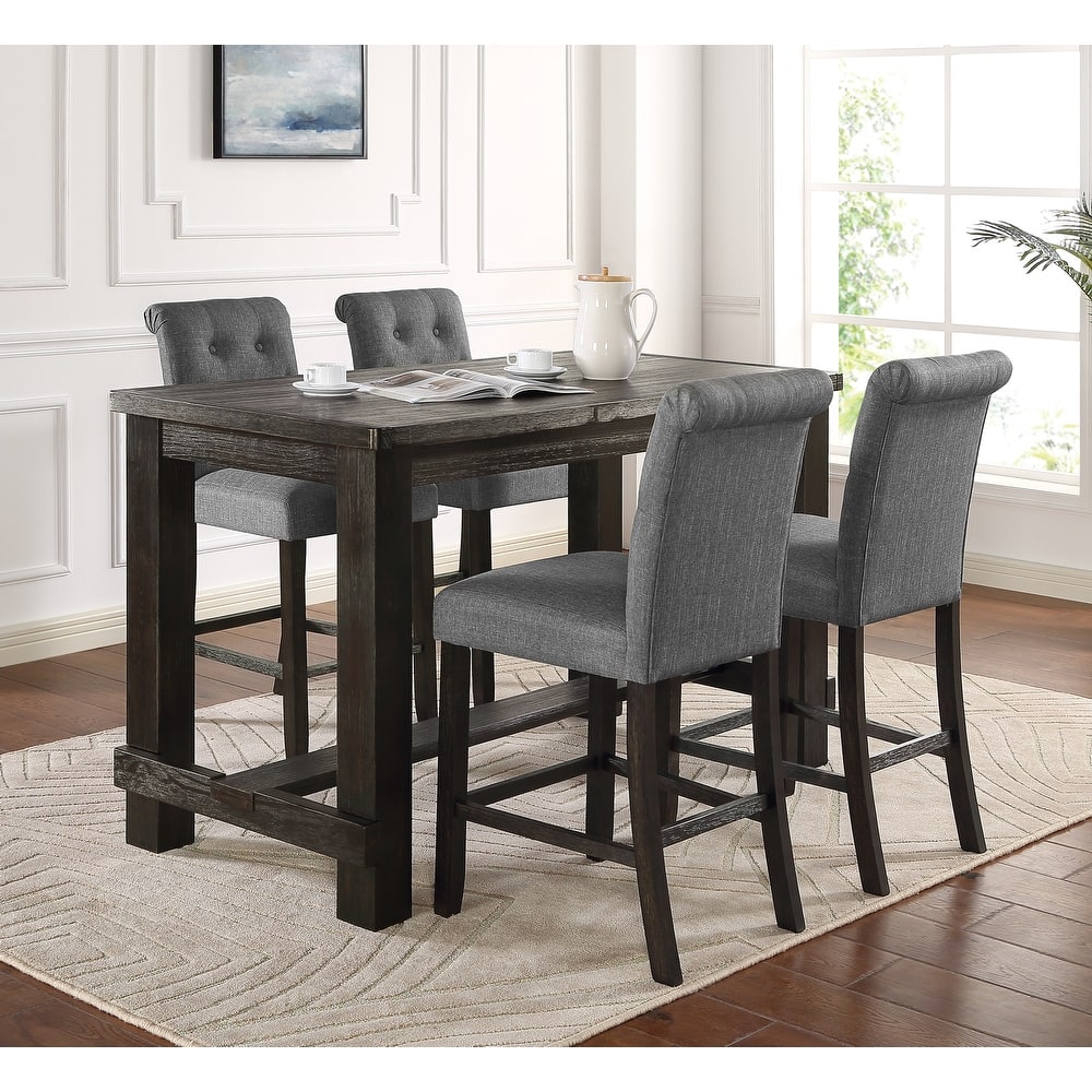Roundhill Furniture Leviton Counter Height Antique Black Finished Wood 5-piece Dining Set